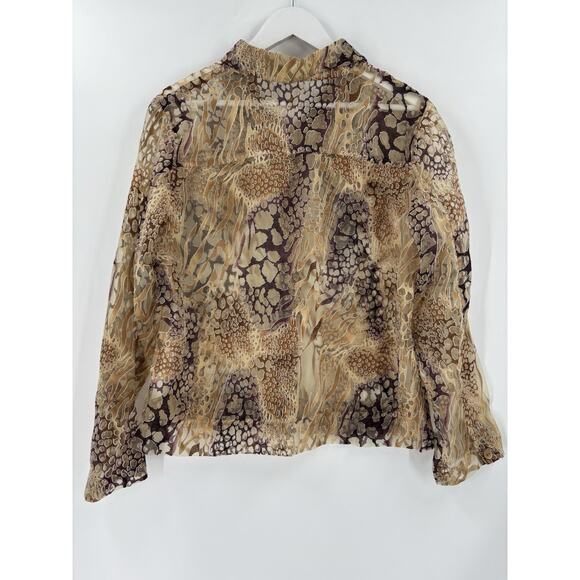 Bamboo Traders Button Up Shirt Womens Large Gold Brown Sheer Flax Animal Print - Picture 8 of 16